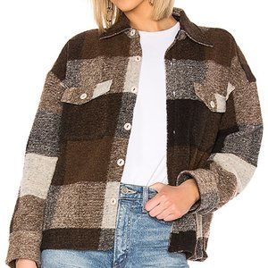 ANINE BING Bobbi Espresso Brown Tan Plaid Flannel Wool Coat Jacket Shacket XS